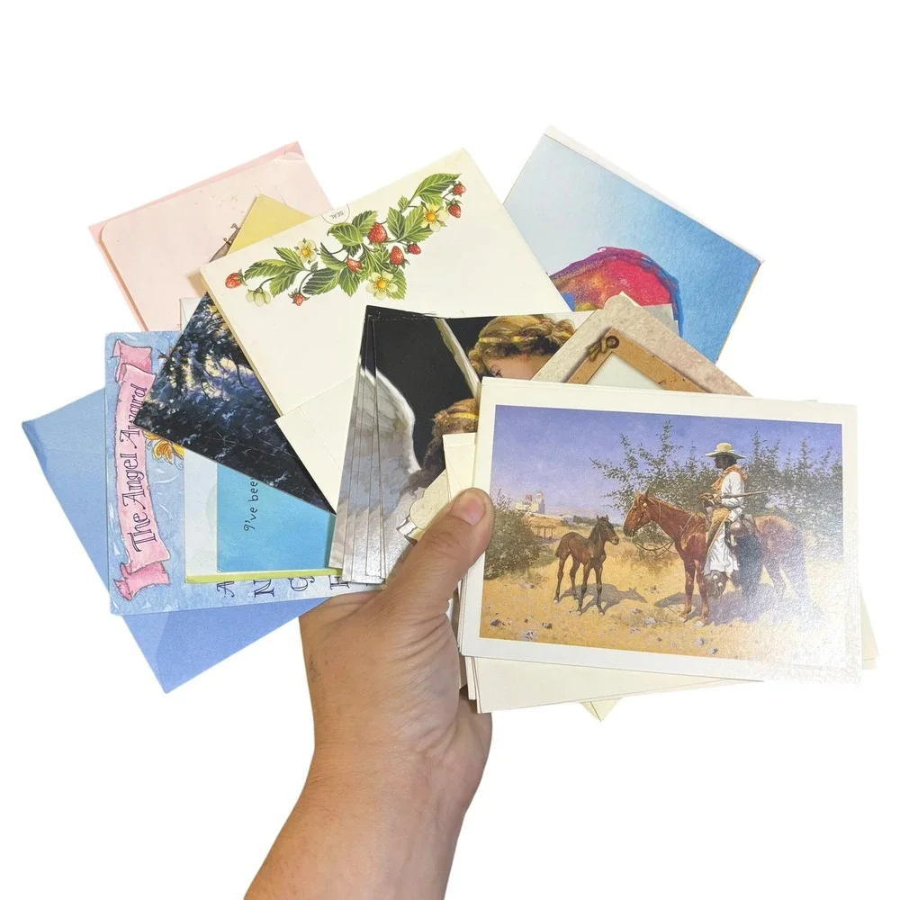 Vintage & Modern Greeting Card Lot Assorted Envelopes Floral Western Bulk Paper